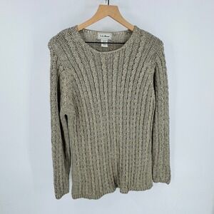 L.L. Bean Knit Sweater Size L Tan Open Weave Granola Coastal‎ Heritage Earthy